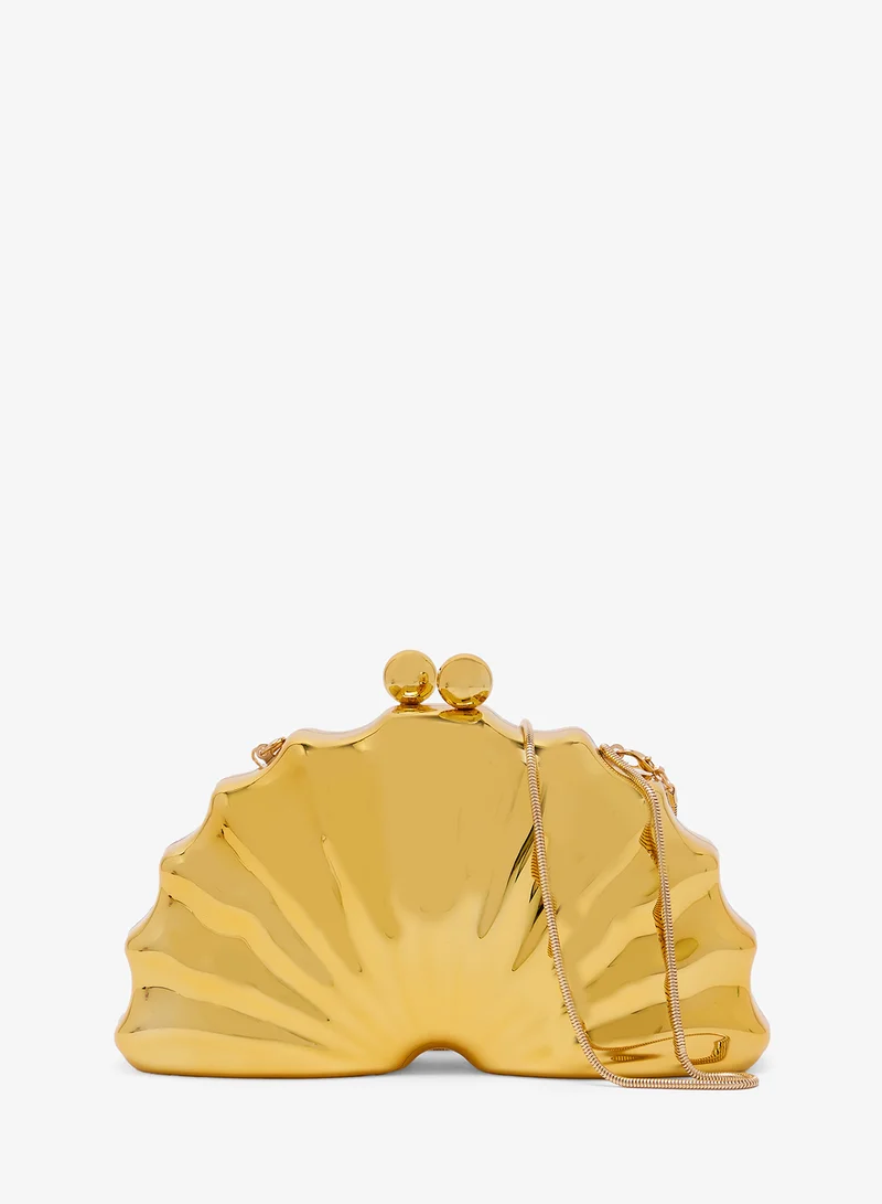 Seashell Shape Silver Metallic Clutch